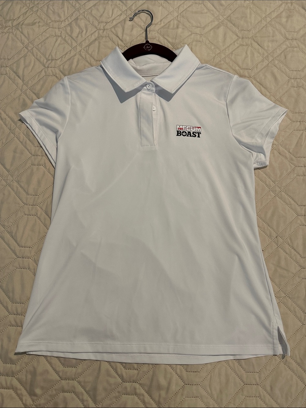 MECUM Women's White Polo Shirt with 'Mecum BOAST' Chest Logo
